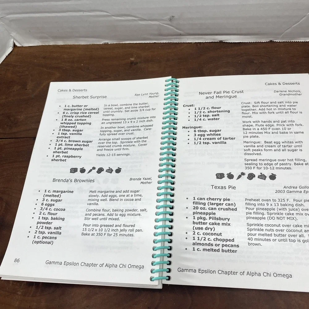 Angel Food Cookbook Alpha Chi Omega Gamma Epsilon 2005 Recipes Stillwater OK
